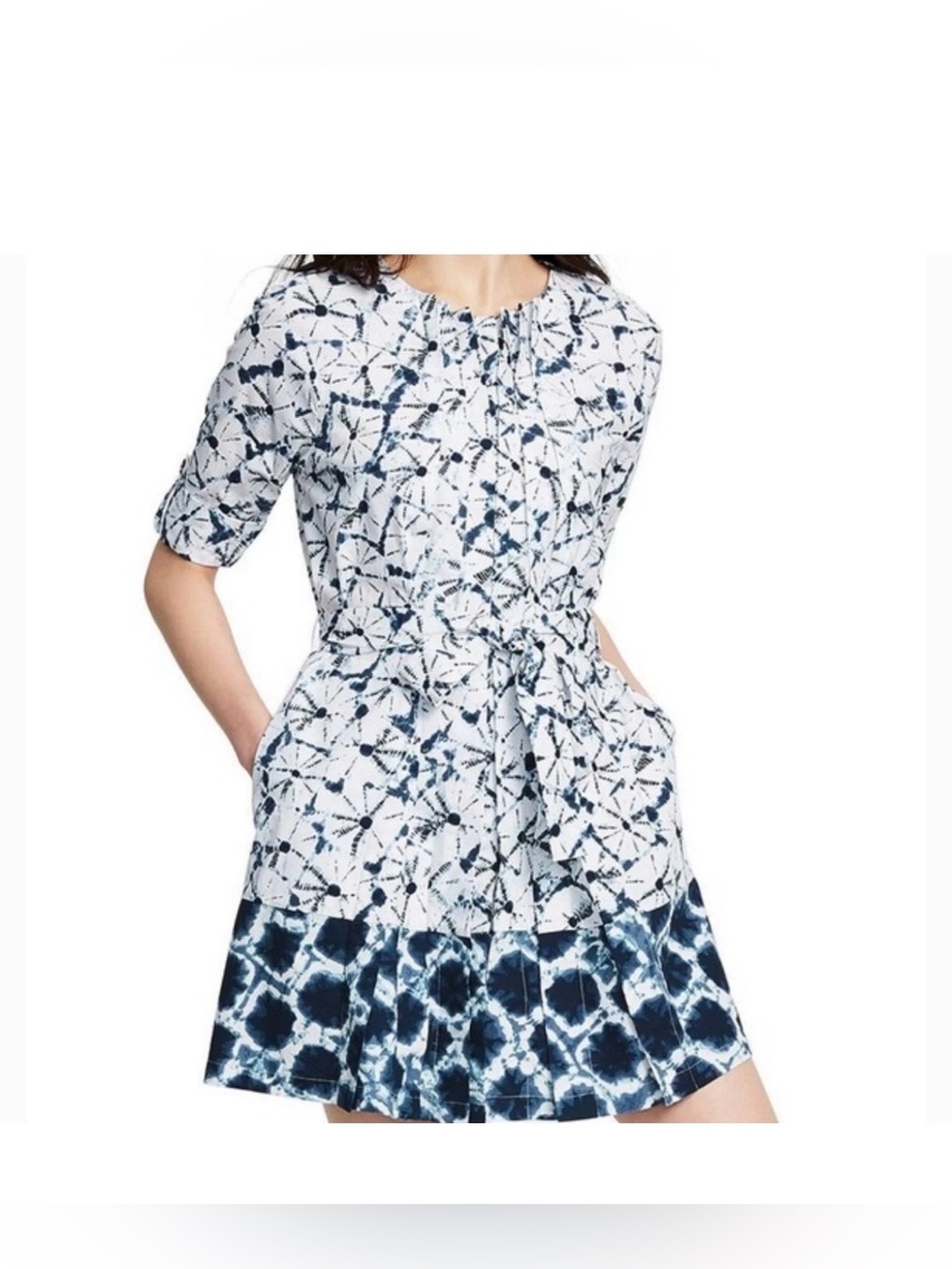 Thakoon White and Navy Tie-Dye Short Dress